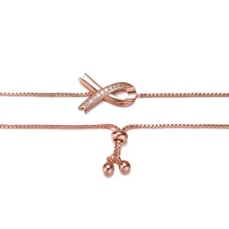 Lab Created Sterling Silver 18K Rose Gold Plated with Clear Cubic Zirconia Loop Bracelet