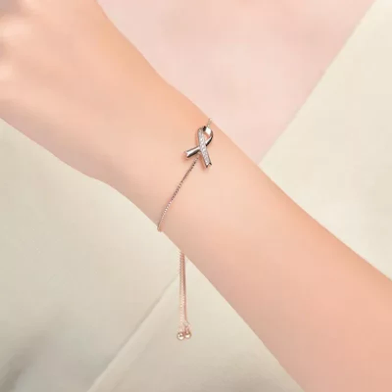 Lab Created Sterling Silver 18K Rose Gold Plated with Clear Cubic Zirconia Loop Bracelet