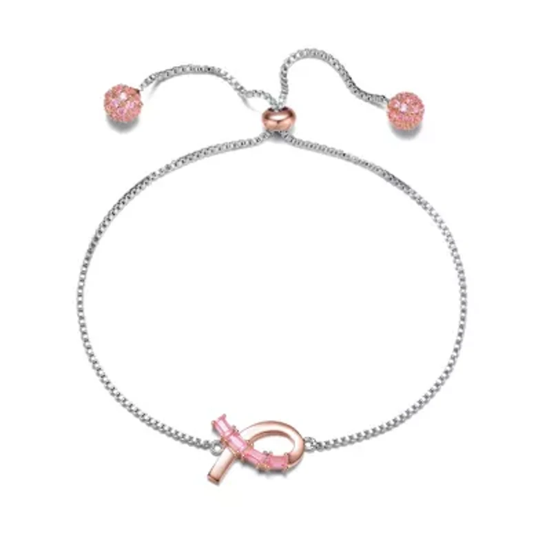 Lab Created Sterling Silver Two Tone with Pink Cubic Zirconia Loop Bracelet