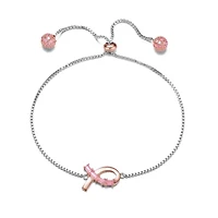 Lab Created Sterling Silver Two Tone with Pink Cubic Zirconia Loop Bracelet