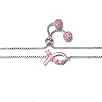 Lab Created Sterling Silver Two Tone with Pink Cubic Zirconia Loop Bracelet