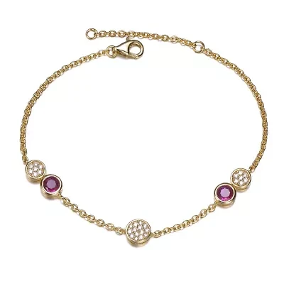 Lab Created Sterling Silver 14K Gold Plated Bracelet with Ruby Cubic Zirconia Stones