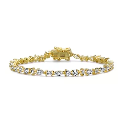 Lab Created Sterling Silver 14k Gold Plated with Cubic Zirconia Cluster Tennis Bracelet