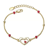 Sterling Silver 14K Gold Plated with Alternating Red and Silver Pearls Link Chain Bracelet for Kids/Teens