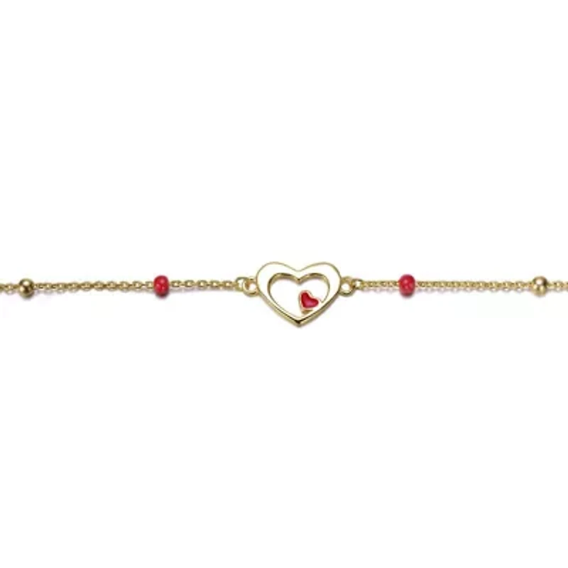 Sterling Silver 14K Gold Plated with Alternating Red and Silver Pearls Link Chain Bracelet for Kids/Teens