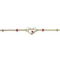 Sterling Silver 14K Gold Plated with Alternating Red and Silver Pearls Link Chain Bracelet for Kids/Teens