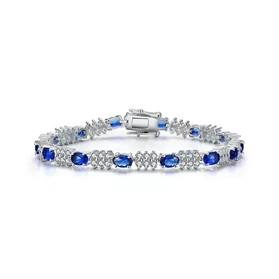 Lab Created Sterling Silver White Gold Plated with Colored Cubic Zirconia CZ Bracelet