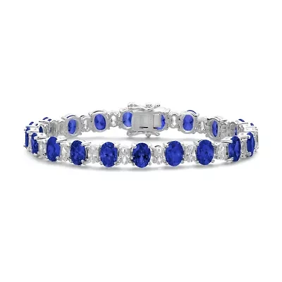 Lab Created Sterling Silver White Gold Plated with Oval Cubic Zirconia Tennis Bracelet