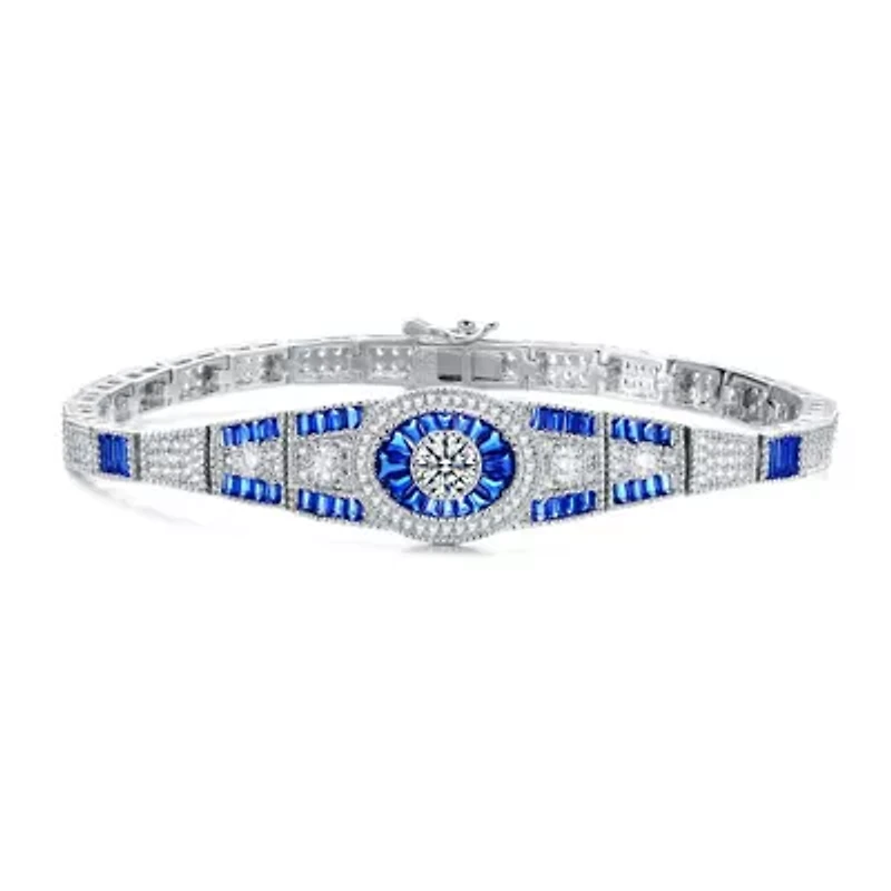 Lab Created Sterling Silver White Gold Plated with Sapphire Cubic Zirconia's Bracelet