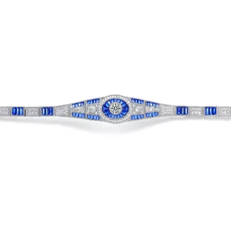 Lab Created Sterling Silver White Gold Plated with Sapphire Cubic Zirconia's Bracelet