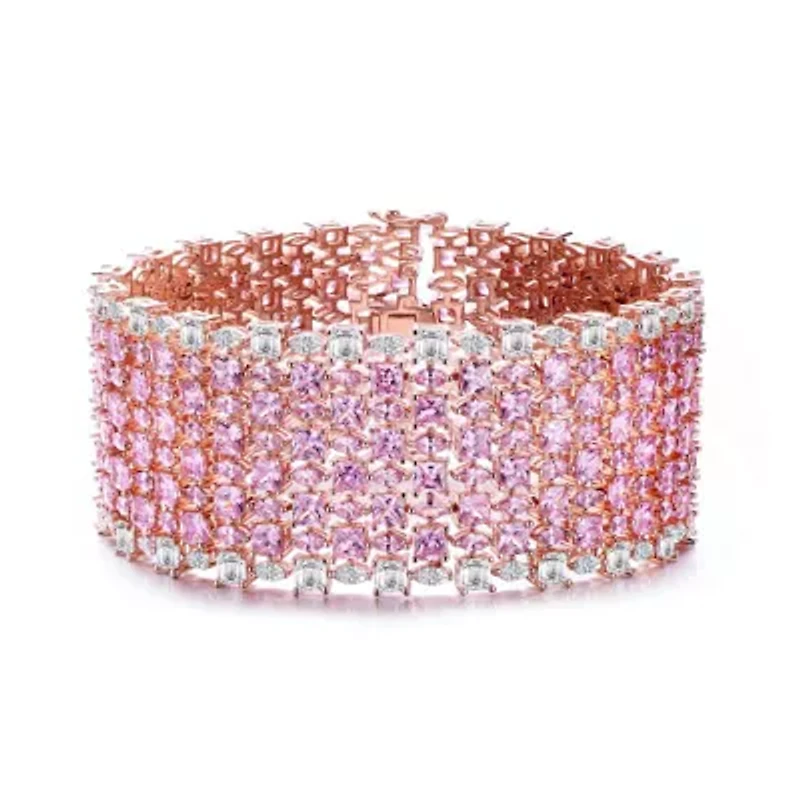 Lab Created Sterling Silver 18K Rose Plated with Pink Cubic Zirconia 8-Row Tennis Bracelet