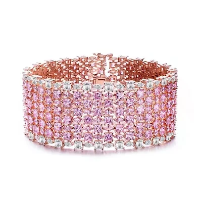 Lab Created Sterling Silver 18K Rose Plated with Pink Cubic Zirconia 8-Row Tennis Bracelet