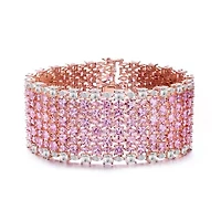 Lab Created Sterling Silver 18K Rose Plated with Pink Cubic Zirconia 8-Row Tennis Bracelet