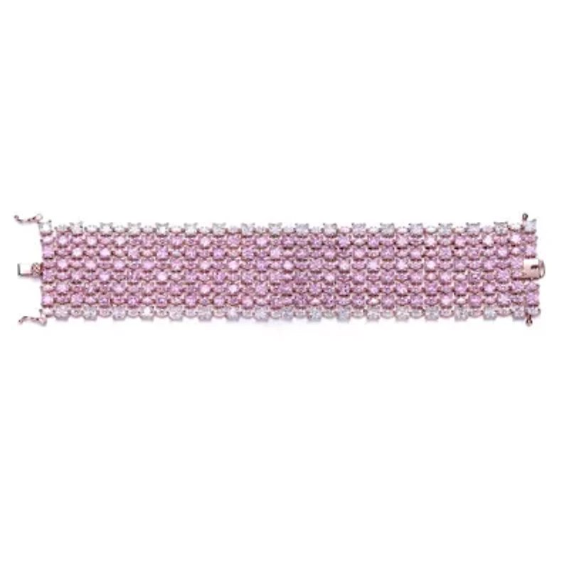 Lab Created Sterling Silver 18K Rose Plated with Pink Cubic Zirconia 8-Row Tennis Bracelet