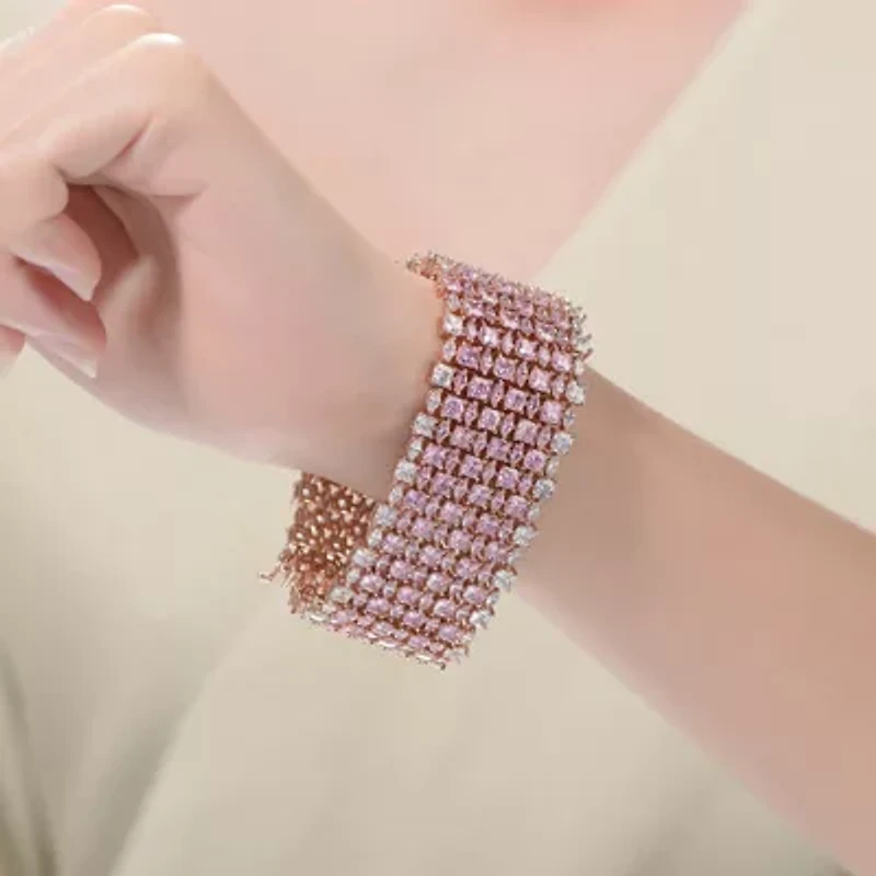 Lab Created Sterling Silver 18K Rose Plated with Pink Cubic Zirconia 8-Row Tennis Bracelet