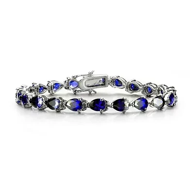 Lab Created Sterling Silver White Gold Plated with Colored Cubic Zirconia Pear-cut Bracelet