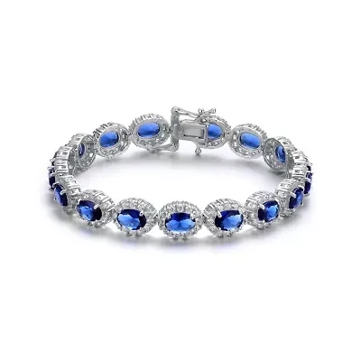 Lab Created Sterling Silver with Oval Colored Cubic Zirconia Stylish Tennis Bracelet
