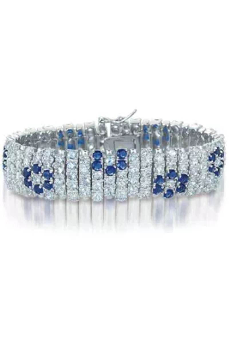 Lab Created Elegant Wide Bracelet Sterling Silver White Gold Plating with Cubic Zirconia