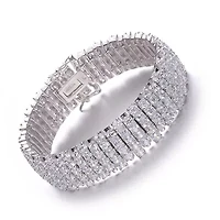 Lab Created Elegant Wide Bracelet Sterling Silver White Gold Plating with Cubic Zirconia