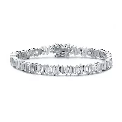 Lab Created Sterling Silver Rhodium Plated Clear Cubic Zirconia Tennis Bracelet