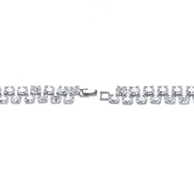 Lab Created Sterling Silver Rhodium Plated Clear Cubic Zirconia Charm Bracelet
