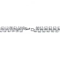 Lab Created Sterling Silver Rhodium Plated Clear Cubic Zirconia Charm Bracelet