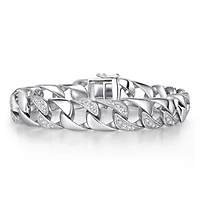 Lab Created Men's Sterling Silver White Gold Plated with Iced Out Cubic Zirconia Miami Cuban Chain Bracelet