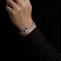Lab Created Men's Sterling Silver White Gold Plated with Iced Out Cubic Zirconia Miami Cuban Chain Bracelet