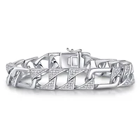 Lab Created Men's Sterling Silver White Gold Plated with Iced Out Cubic Zirconia Mixed Cuban Chain Bracelet