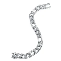 Lab Created Men's Sterling Silver White Gold Plated with Iced Out Cubic Zirconia Mixed Cuban Chain Bracelet