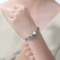 Lab Created Men's Sterling Silver White Gold Plated with Iced Out Cubic Zirconia Mixed Cuban Chain Bracelet