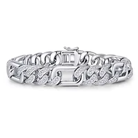 Lab Created Men's Sterling Silver White Gold Plated with Iced Out Cubic Zirconia Oblong Curb Chain Bracelet