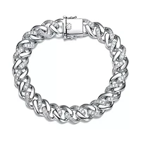 Lab Created Bold Men's White Gold Plated Curb Chain Bracelet with Iced Out Cubic Zirconia in Sterling Silver