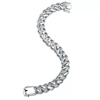 Lab Created Bold Men's White Gold Plated Curb Chain Bracelet with Iced Out Cubic Zirconia in Sterling Silver