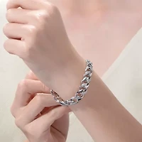 Lab Created Bold Men's White Gold Plated Curb Chain Bracelet with Iced Out Cubic Zirconia in Sterling Silver