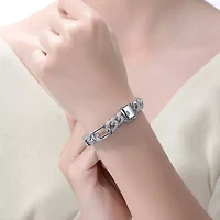 Lab Created Bold Men's White Gold Plated Curb Chain Bracelet with Iced Out Cubic Zirconia in Sterling Silver