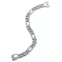 Lab Created Men's Sterling Silver White Gold Plated with Iced Out Cubic Zirconia Paper Clip Curb Chain Bracelet