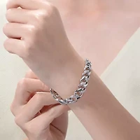 Lab Created Men's Sterling Silver White Gold Plated with Iced Out Cubic Zirconia Paper Clip Curb Chain Bracelet