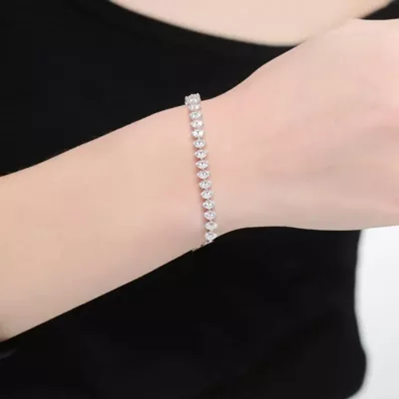 Lab Created Sterling Silver 14K Gold Plated Cubic Zirconia Heart Charm Bracelet