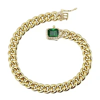 Lab Created Luxurious Sterling Silver Curb Chain Bracelet with 14k Gold Plated Cubic Zirconia Halo Cluster