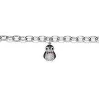Lab Created White Gold Plated with Ruby Red, Black and White Cubic Zirconia Penguin Charm Bracelet in Sterling Silver