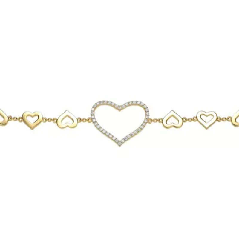 Lab Created Cubic Zirconia Heart Halo Charm Kids/Teens Bracelet in Sterling Silver