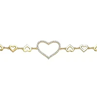 Lab Created Cubic Zirconia Heart Halo Charm Kids/Teens Bracelet in Sterling Silver