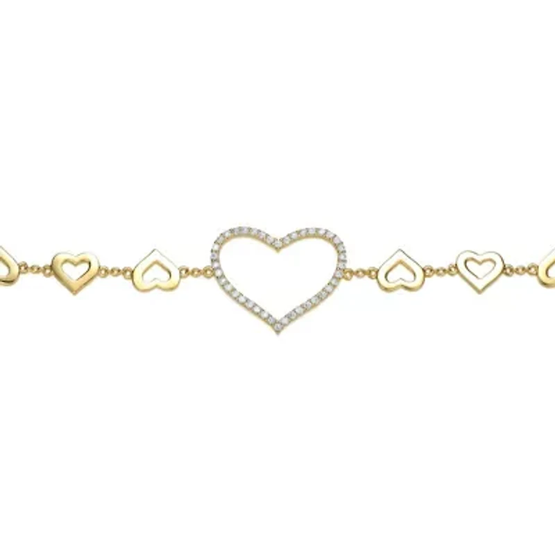 Lab Created Cubic Zirconia Heart Halo Charm Kids/Teens Bracelet in Sterling Silver