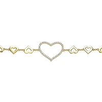 Lab Created Cubic Zirconia Heart Halo Charm Kids/Teens Bracelet in Sterling Silver