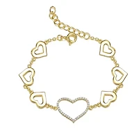 Lab Created Sterling Silver with Clear Cubic Zirconia Heart Halo Charm Bracelet Kids/Teens