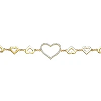 Lab Created Sterling Silver with Clear Cubic Zirconia Heart Halo Charm Bracelet Kids/Teens