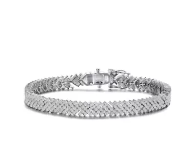 Lab Created Sterling Silver White Gold Plated with Clear Round Cubic Zirconia Cluster Arrow Head Style Tennis Bracelet