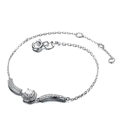 Lab Created Sterling Silver White Gold Plated with Clear Cubic Zirconia Center Stone Bracelet