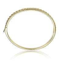 Lab Created Sterling Silver 14K Gold Plated with Clear Cubic Zirconia Chain Link Stiff Bangle Bracelet